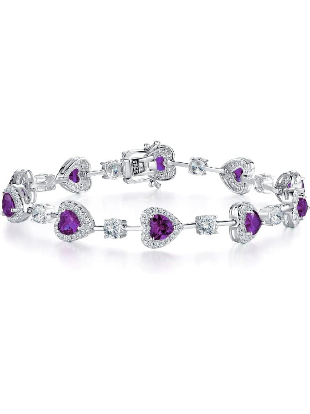 Women's Amethyst Silver Gemstone Heart Bracelet luxury Fashion Fine Jewelry
